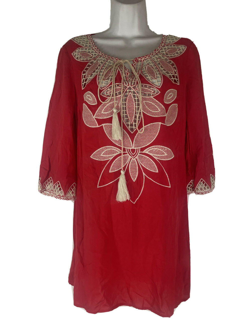 Ark & Co. Women’s Red White Embroidered Long Sleeve Dress Size S
